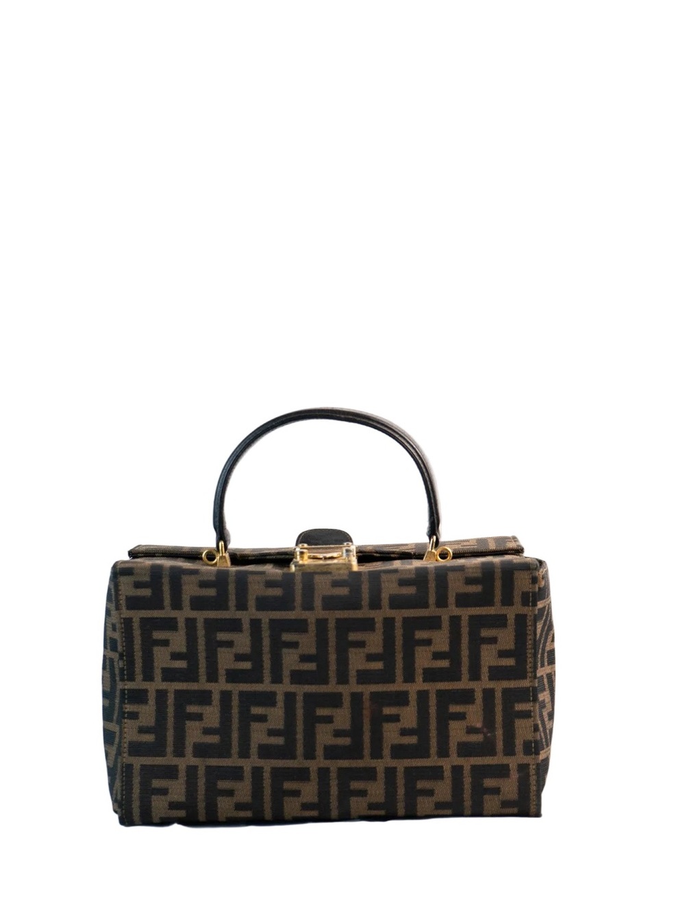 Fendi Monogram Canvas Top-Handle Bag in Dark Brown and Black